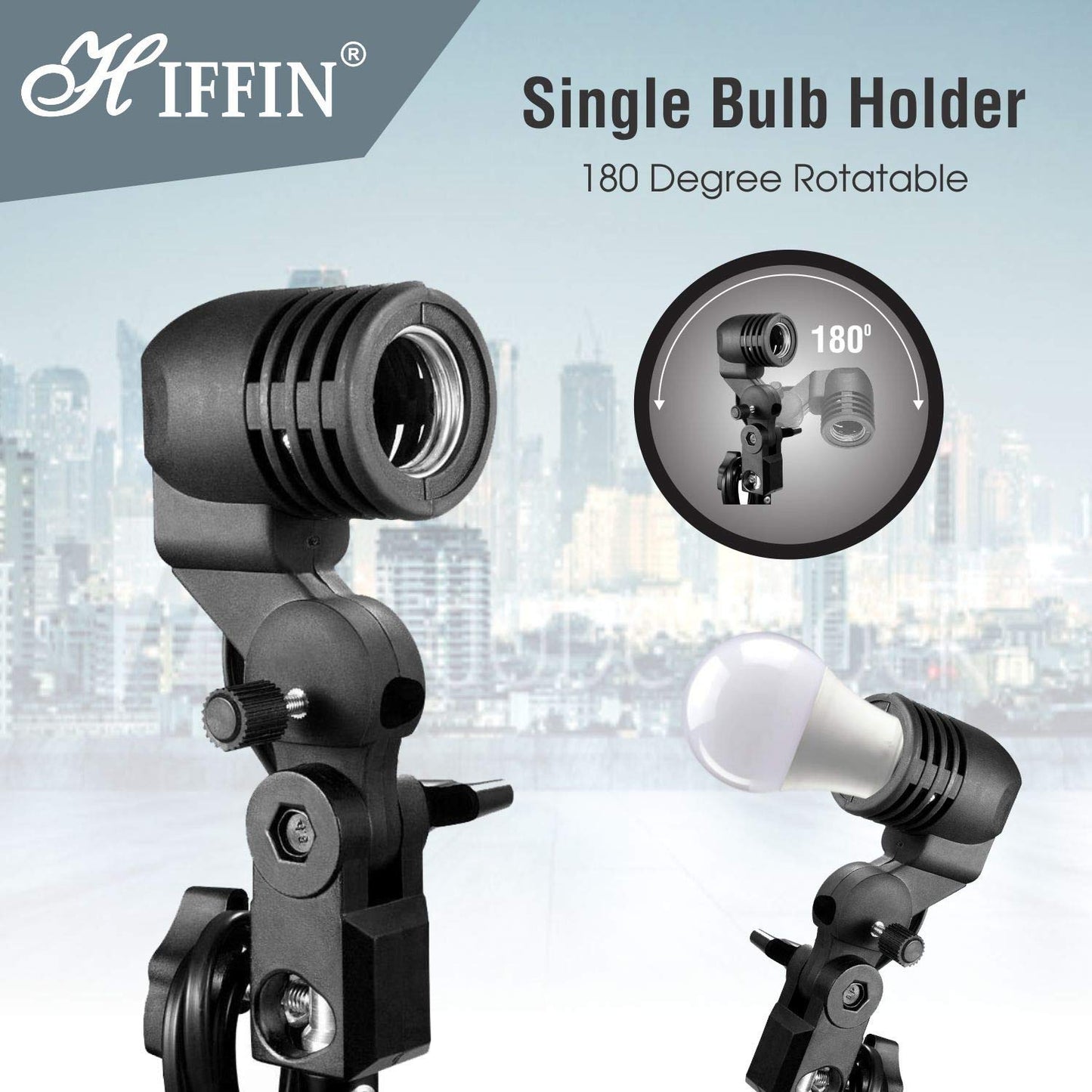 HIFFIN® E27 Studio Single Holder KIT Umbrella White + Studio Light Stand 9 FT+ Umbrella and Bulb Holder KIT Set of 1