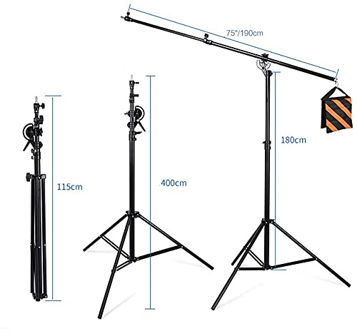 HIFFIN® Maximizer Pro 10ft Two Way Adjustable Photo Studio Light Stand with 6.2ft/190cm Boom Arm and Sandbag, Aluminum Alloy Rotable Tripod for Studio Outdoor Photography Portrait Video