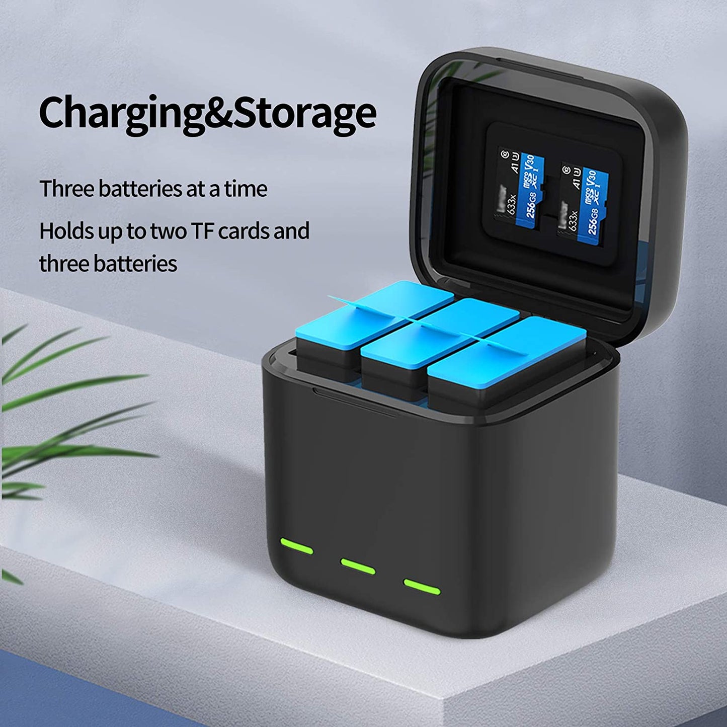 TELESIN Battery Charger 3-Channel USB Battery Quick Charger with Type-C Cord for GoPro Hero 10/9 Black, Batteries Storage Carrying Case Fully Compatible with Original Go Pro 9 10 Camera