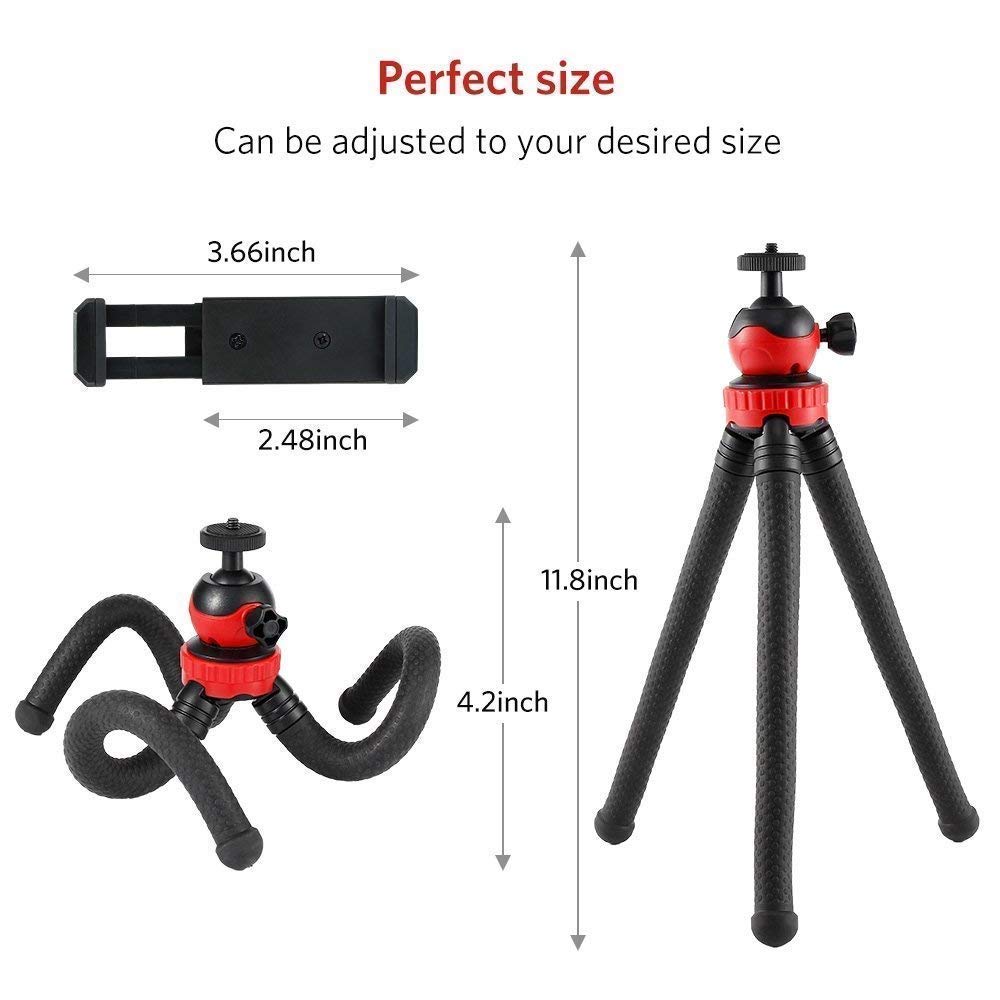 HIFFIN® 360 ° Rotatable Ball Head Flexible Gorillapod Tripod with Free Tripod Mount & Mobile Attachment for DSLR, Action Cameras & Smartphon - Black (Flexible Tripod 12 + 3 inches with Holder N)