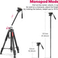 ULANZI VT02 Camera Tripod Monopod 72", DSLR Tripod for Travel, Aluminum Professional Tripod Stand with Phone Mount & 1/4 Screw Quick Release Plates for Nikon Canon Cameras Video Camcorders