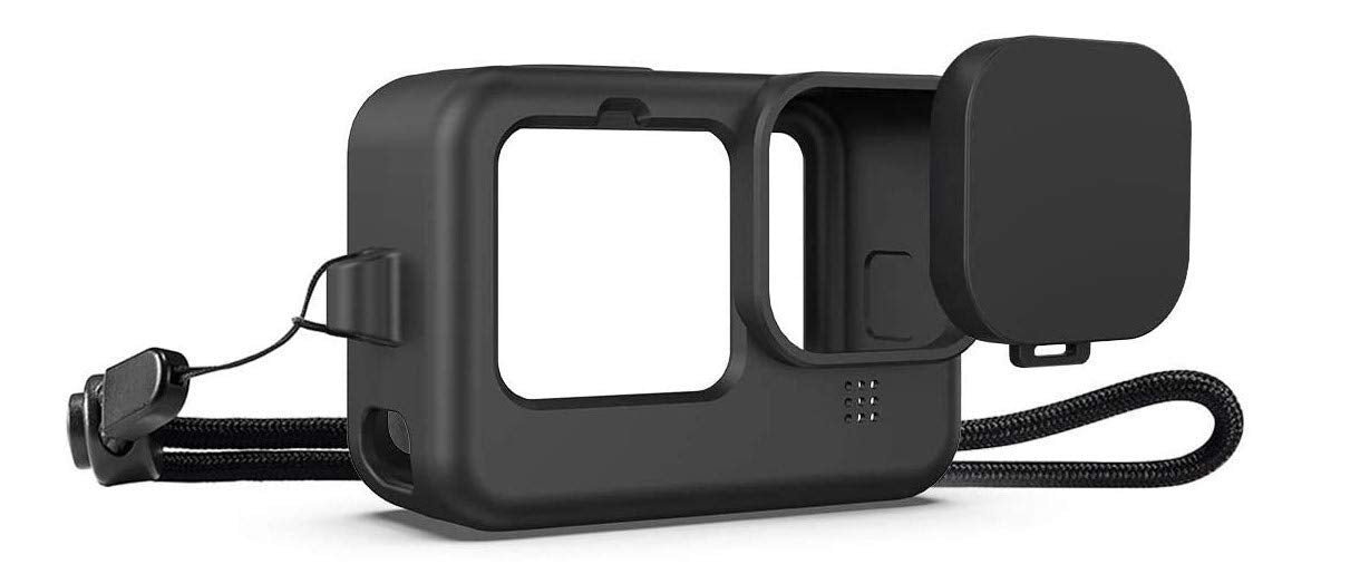 HIFFIN® Protective Silicone Sleeve Case + Lanyard Accessories Soft Rubber Frame Cover Protection for Go Pro Compatible with GoPro Hero 9 Black Action Camera