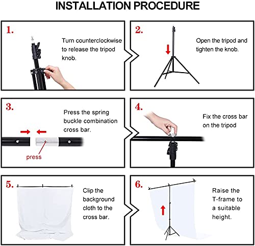 HIFFIN® White Screen Backdrop 6x10 ft with Stand  6x9FT Photography Backdrop with 1PC 6.5FT T-Shape Backdrop Stands, 2PCs Spring Clamps, 1PCs Carry Bag
