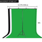 HIFFIN® Green Screen Backdrop 6x9 ft with Stand - 3 Packs 6x9FT Photography Backdrop (Black/Green/White Backdrop) with 1PC 6.5FT T-Shape Backdrop Stands, 4PCs Spring Clamps, 1PCs Carry Bag, 1PC