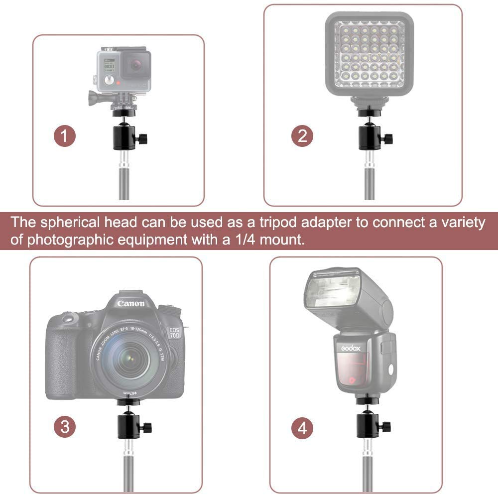 HIFFIN® Cell Phone Holder Clip and Ball Head Adapter Set for Tripod and Selfie Stick with 1/4 Screw, Universal Tripod Mount, Camera Tripod Ball Head, 360 Degree Swivel Cell Phone Tripod Mount Set
