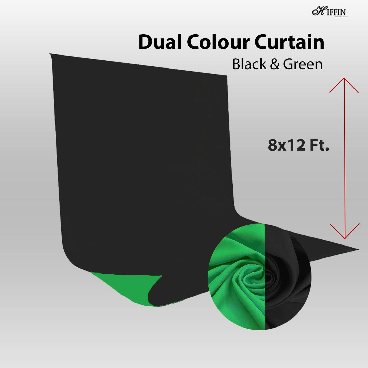 HIFFIN 2.4384 M X 3.6576 M (8x12 ft), 2-in-1 Black Green Screen Backdrop Reversible Photography Backdrop Background, Chromakey Black Screen Green Backdrop for Photoshoot Televison Zoom Live Streaming