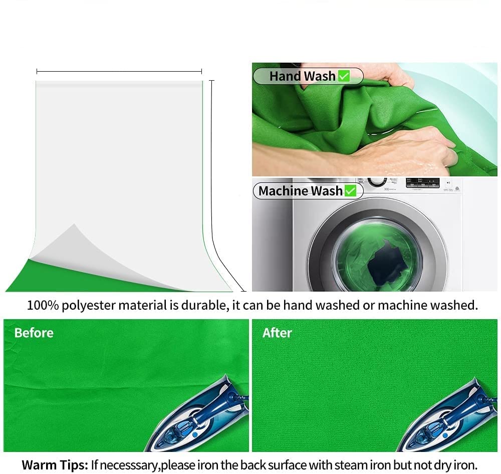 HIFFIN® 8x12 ft, 2-in-1 White Green Screen Backdrop Reversible Photography Backdrop Background, Chromakey Green Screen White Backdrop for Photoshoot Televison Zoom Live Streaming