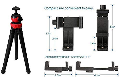 HIFFIN Flexible Gorillapod Tripod with 360° Rotating Ball Head Tripod for All DSLR Cameras(Max Load 1.5 kgs) & Mobile Phones (Black/Red) with Triopod Holder