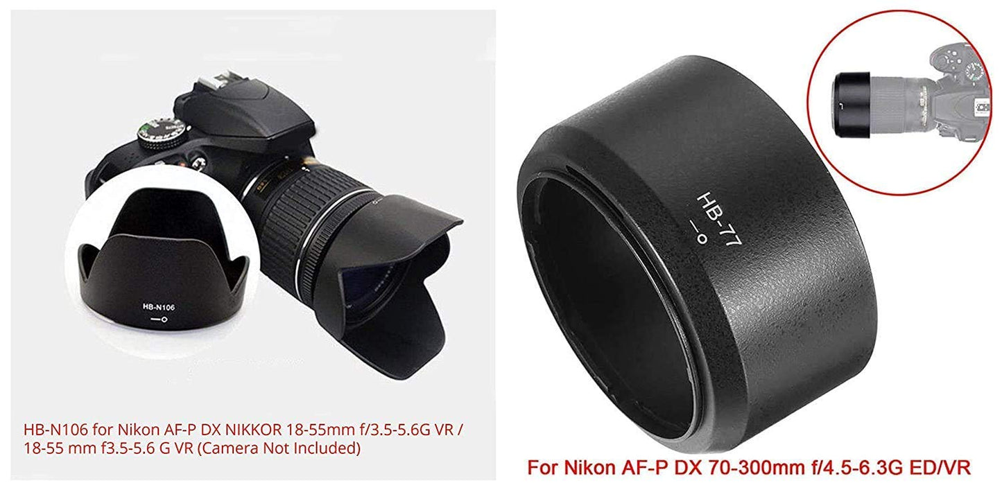 HIFFIN® Lens Hood HB-N106 And HB-77 For Nikon af-9 18-55mm & Nikon 70-300mm Lens D3500, D3400, D5600 Kit (Bayonet Type Lens Hood HB-N 106 And HB-77 Lens Hood Combo)