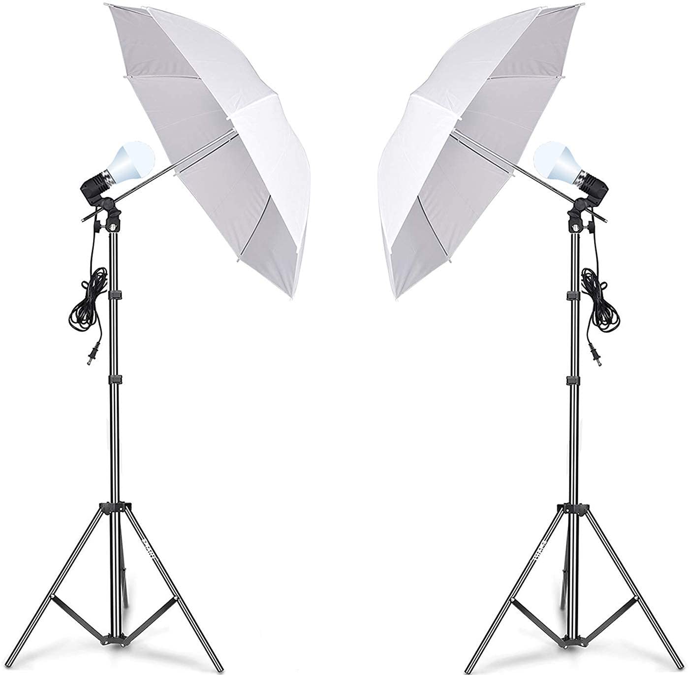 HIFFIN®Photography Photo Video Studio Background Stand Support Kit with Muslin Backdrop Kits (White Black),Daylight Umbrella Lighting Kit(E27 Single...