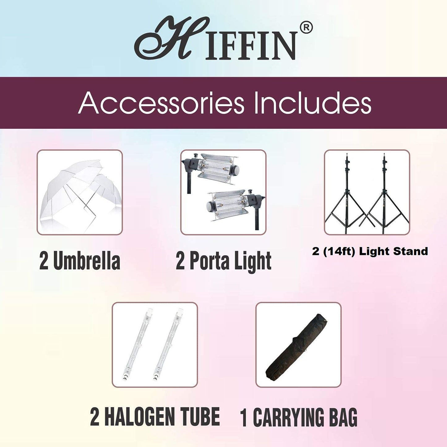 HIFFIN® Extra-Heavy-Duty Porta Kit (14 feet) with Pair of Light Stands, Porta Lights and Umbrellas Professional Studio Setup