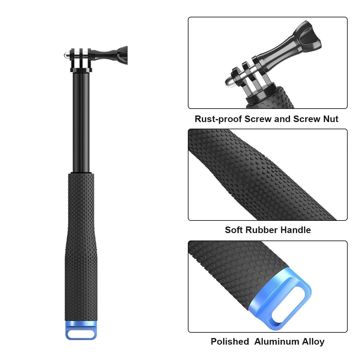HIFFIN (19 Inches/48.26 CM) Extendable Hand Grip Waterproof Monopod Selfie Stick for Action Cameras Compatible with GoPro Hero 9/8/7/6/5, SJCAM, Eken, Yi (Size:
