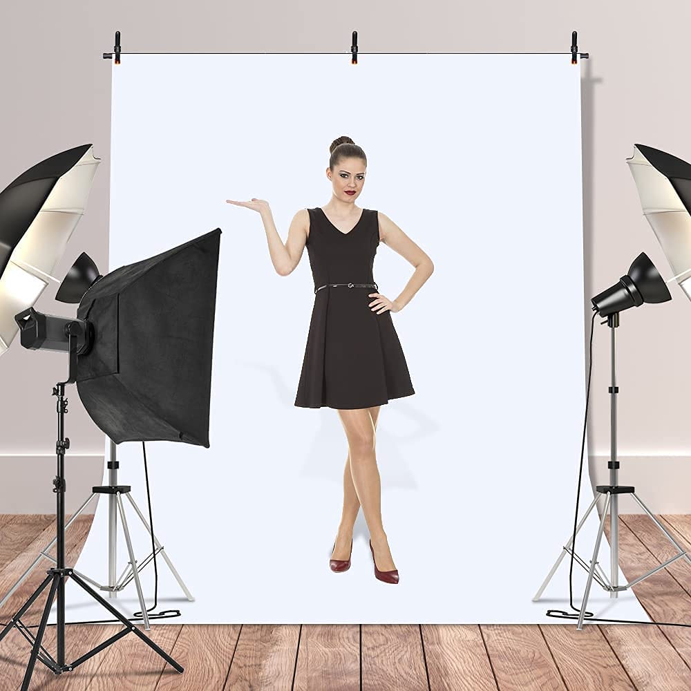 HIFFIN® White Screen Backdrop 6x10 ft with Stand  6x9FT Photography Backdrop with 1PC 6.5FT T-Shape Backdrop Stands, 2PCs Spring Clamps, 1PCs Carry Bag