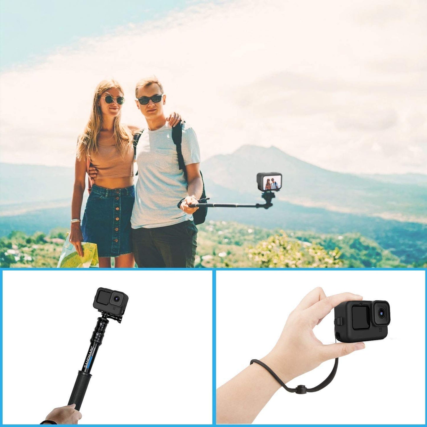 HIFFIN® Protective Silicone Sleeve Case + Lanyard Accessories Soft Rubber Frame Cover Protection for Go Pro Compatible with GoPro Hero 9 Black Action Camera