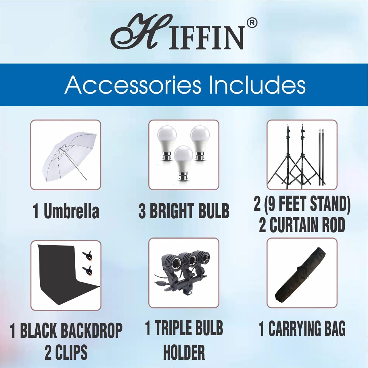 HIFFIN® Black Screen Backdrop 6x10 ft with 9 ft Stand - 6x9 ft Photography Backdrop with 2 Pcs Clamps, 1PCs Carry Bag (T Shape Kit C2 C1 Black & Triple Holder Kit M1)