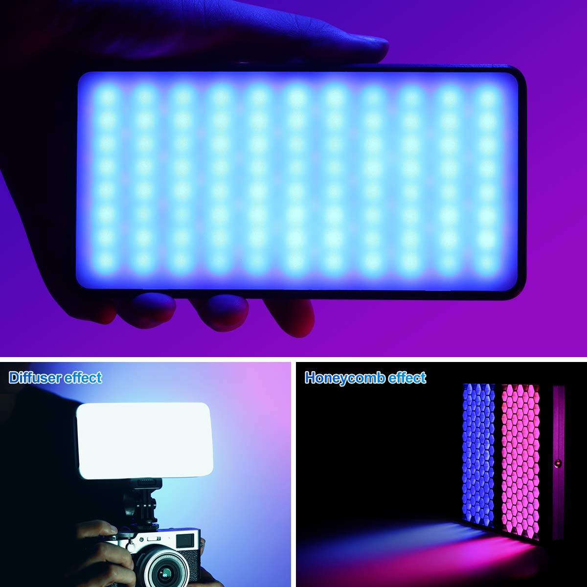 VIJIM VL196 RGB Light 2500K-9000K, 20 Modes, Soft Board & Honeycomb Frame