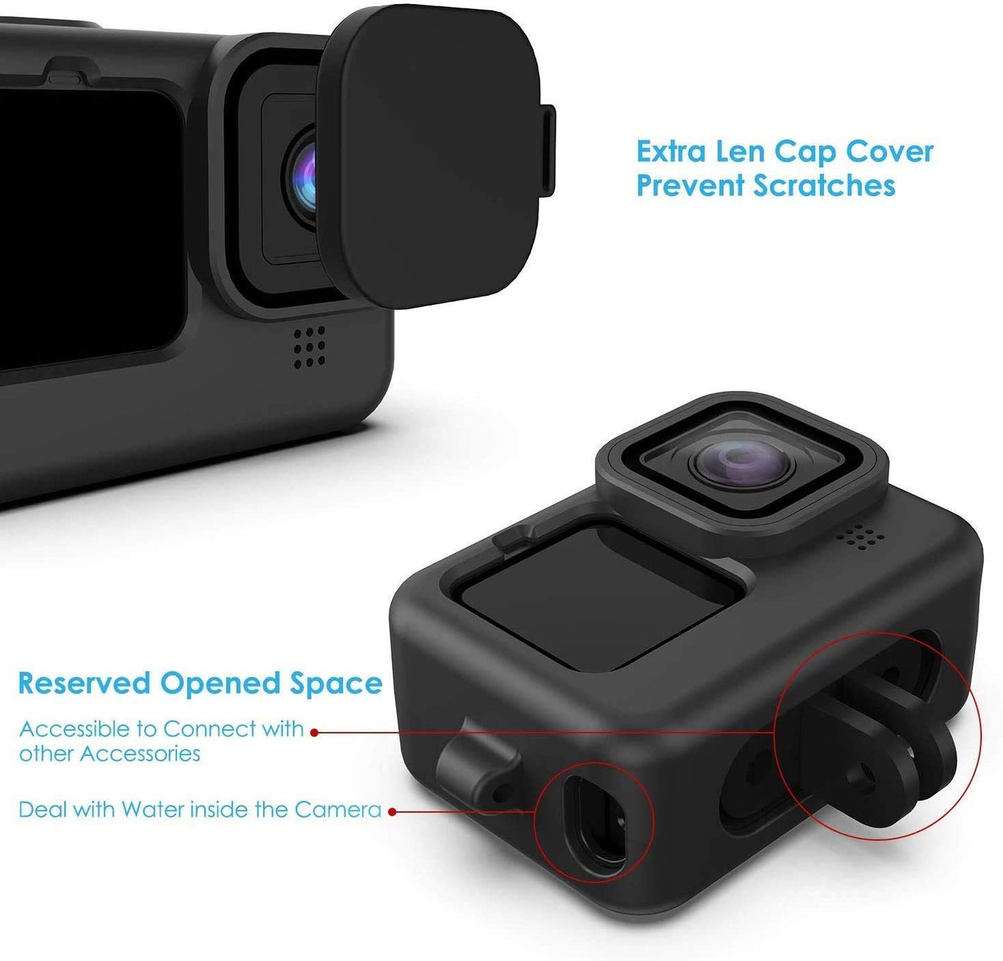 HIFFIN® Protective Silicone Sleeve Case + Lanyard Accessories Soft Rubber Frame Cover Protection for Go Pro Compatible with GoPro Hero 9 Black Action Camera