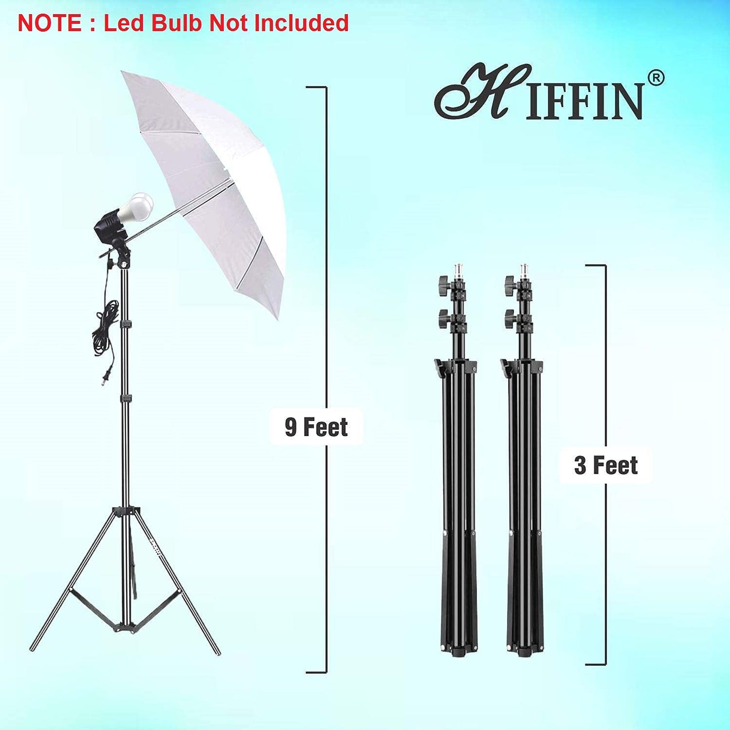 HIFFIN® E27 IV Point Studio Double Holder Kit Umbrella White + Studio Light Stand 9 FT Bulb Holder KIT Mark IV | 4 Double Holder | 4 Light Stand 9ft | 4 Umbrella |1 Boom