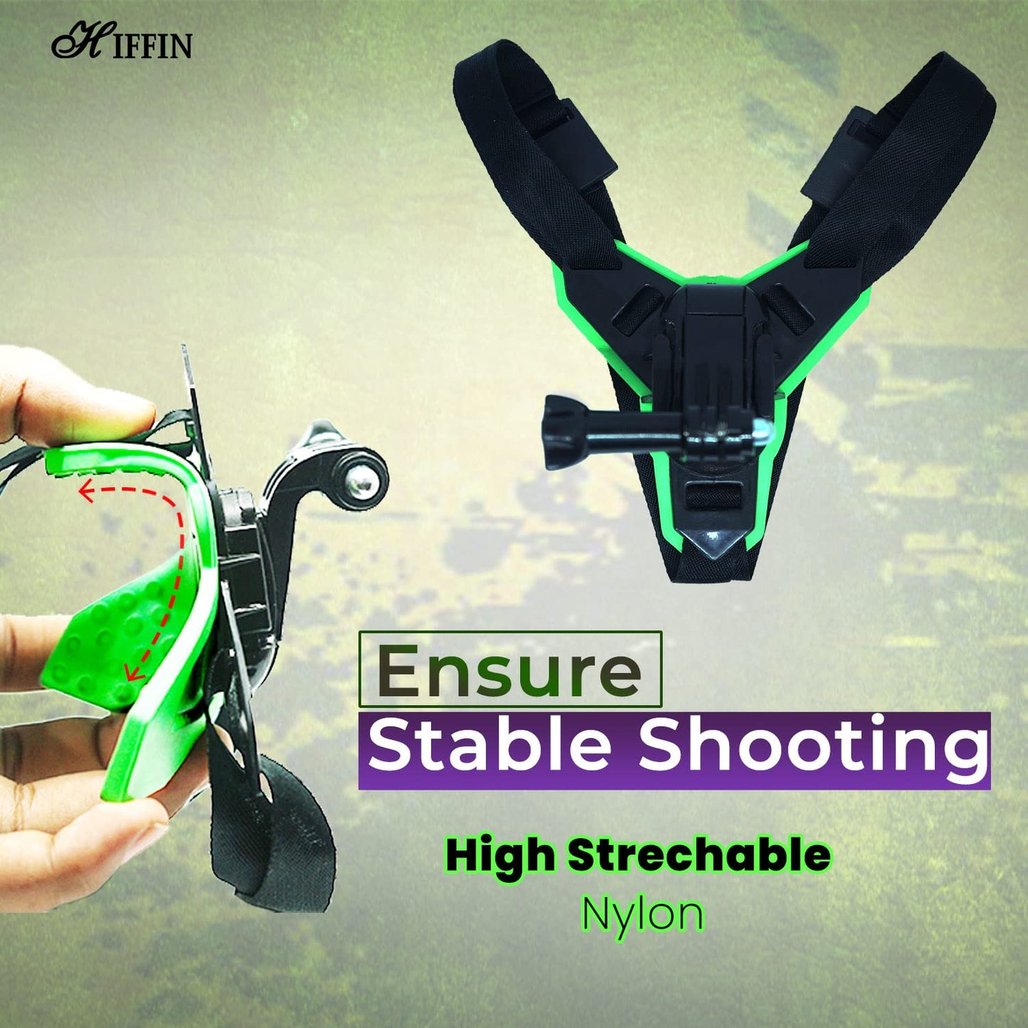 HIFFIN® Green Helmet Chin Strap Mount Compatible with Gopro Hero 9/8/7/6,SJCAM, Yi, DJI Osmo Action & Other Action Cameras
