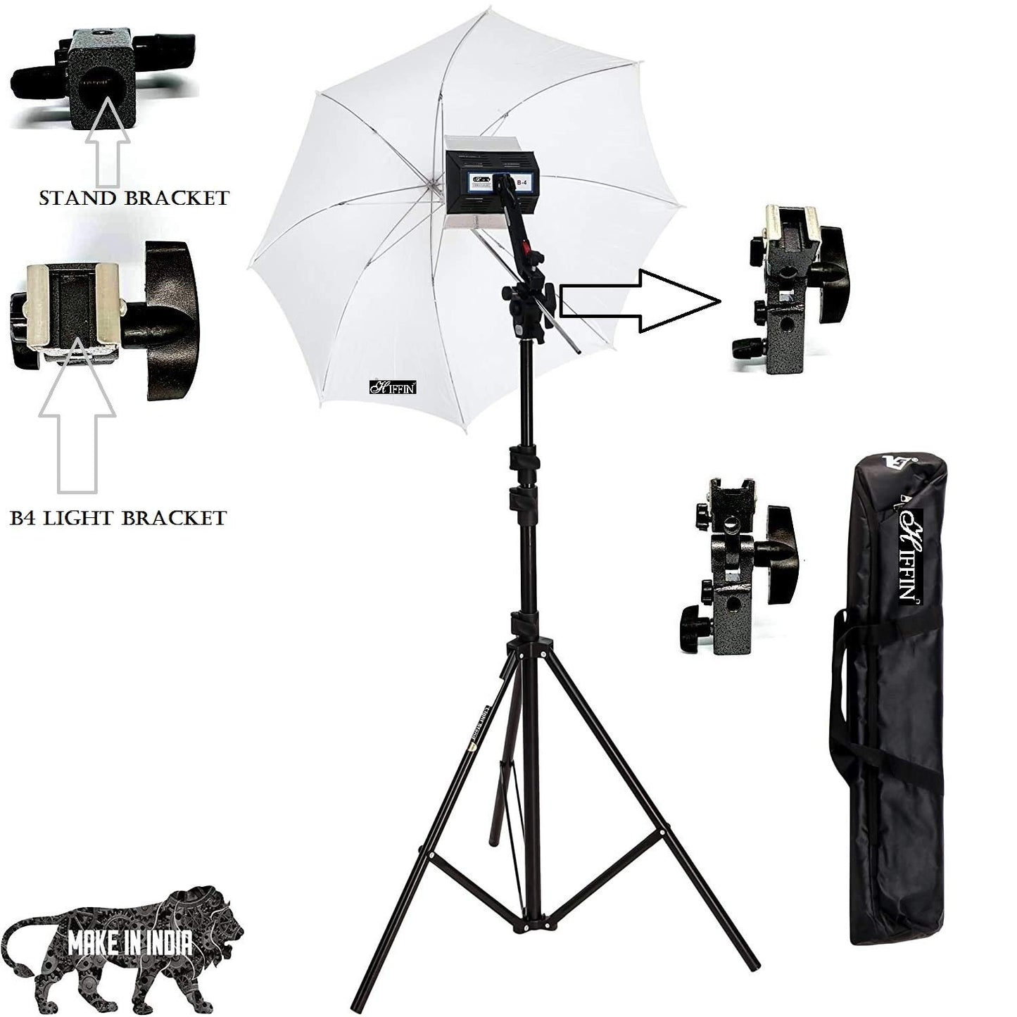 HIFFIN® Studio Home 33 Umbrella Stand Setup with S1 Pro Bracket Umbrella Adapter B-Bracket and Stand Single Set with Continuous/Video Light with 1000 Watt Halogen Tube B4 Light kit Set of 1