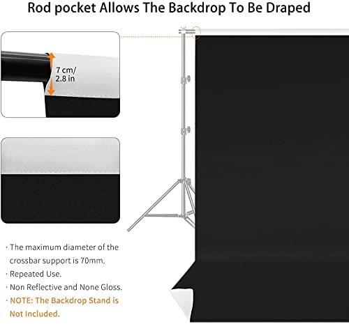 HIFFIN® 8x12 ft, 2-in-1 White Black Screen Backdrop Reversible Photography Backdrop Background, Chromakey Black Screen White Backdrop for Photoshoot Televison Zoom Live Streaming