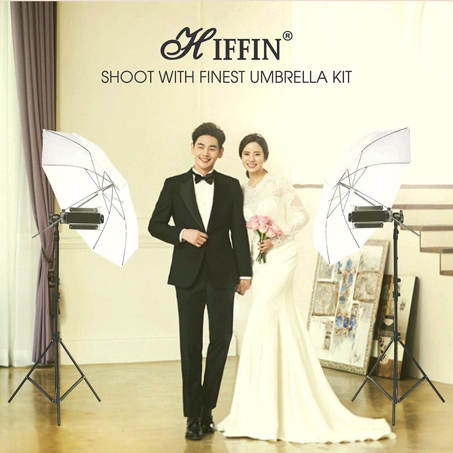 HIFFIN® Extra-Heavy-Duty Porta Kit (14 feet) with Pair of Light Stands, Porta Lights and Umbrellas Professional Studio Setup