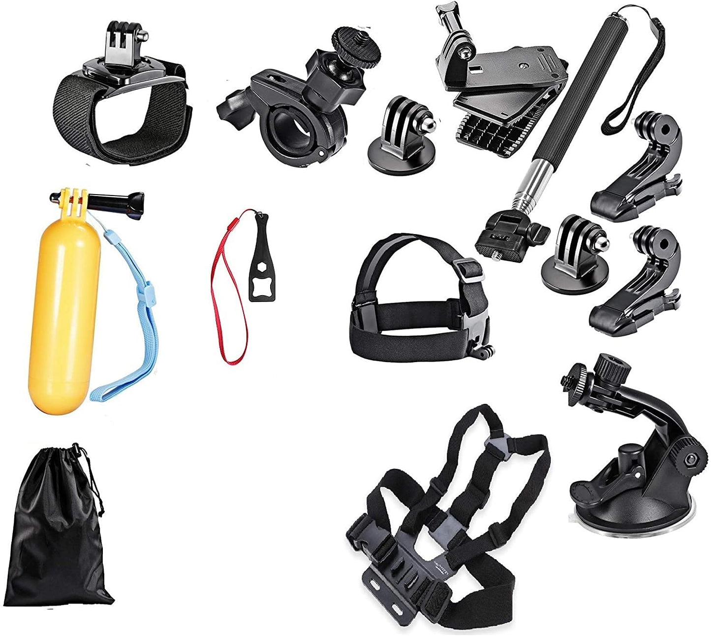 HIFFIN® 15 in 1 Go pro Accessories Kit for Hero 9 8 7 6 5 4 3+, Os mo Action,SJ CAM SJ 4000 SJ 5000, Y i & Other Action Cameras (15 Items)