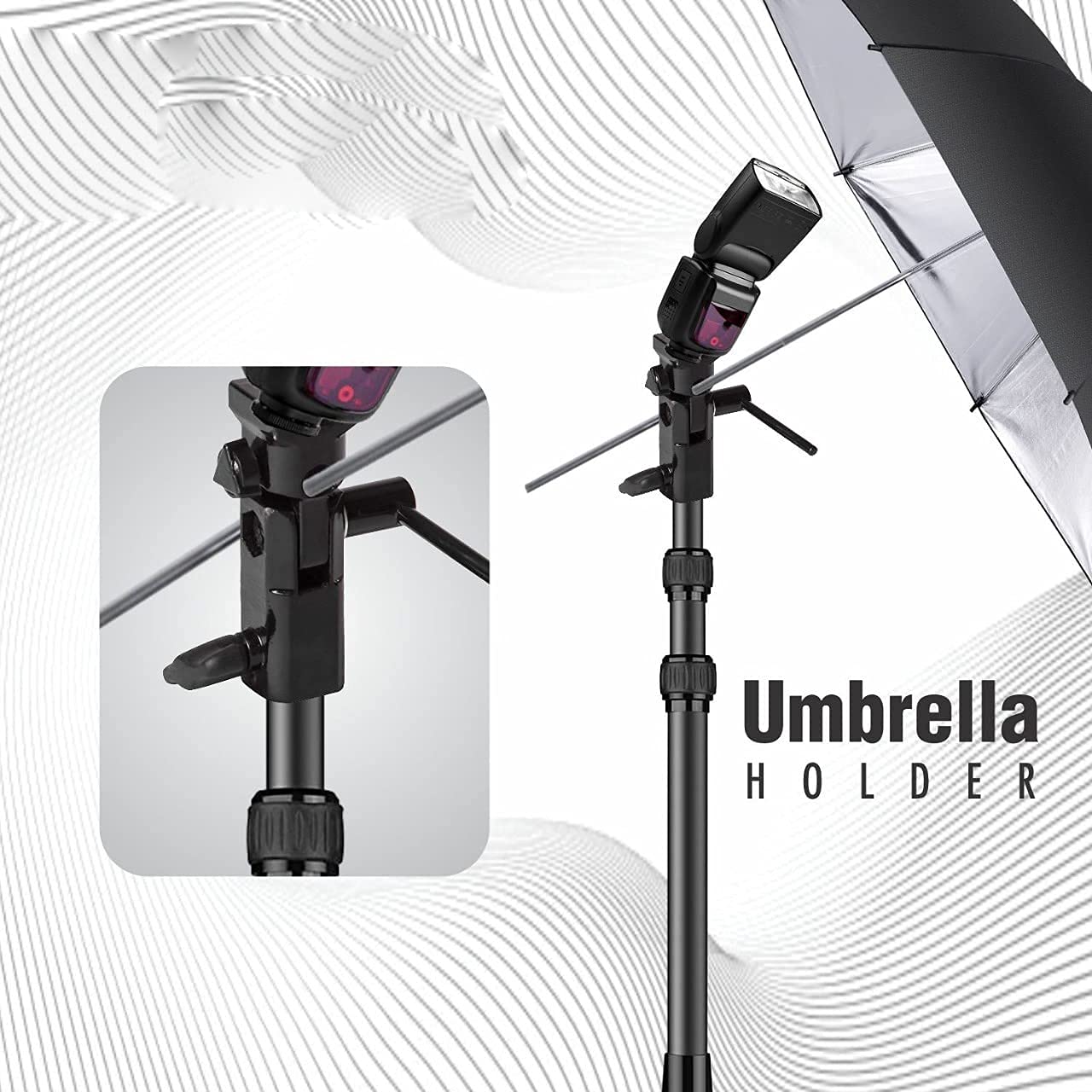 S1 Umbrella Bracket Heavy Duty Flash Light Stand Umbrella Holder B Bracket Speedlight Holder (CNC Aluminum) in Black Color