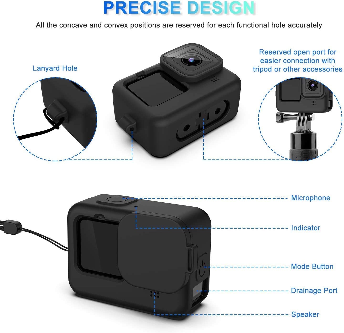 HIFFIN® Protective Silicone Sleeve Case + Lanyard Accessories Soft Rubber Frame Cover Protection for Go Pro Compatible with GoPro Hero 9 Black Action Camera