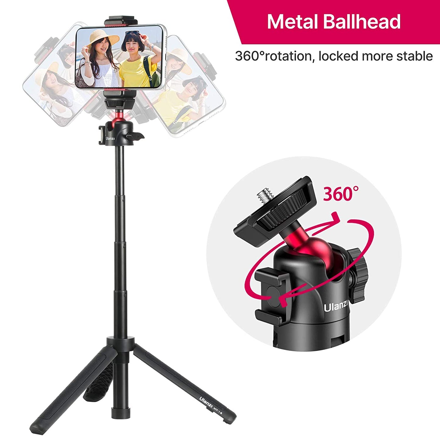 Ulanzi MT-16 Camera Tripod Stand Holder, Mini Tabletop Tripod Selfie Stick with Cold Shoe Travel Tripod