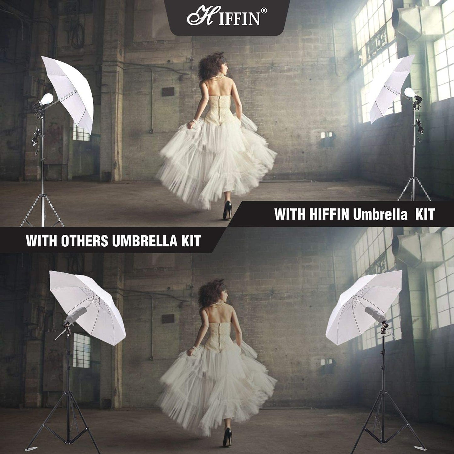 HIFFIN® E27 3 Point Studio Single Holder KIT Umbrella White + Studio Light Stand 9 FT+ Umbrella and Bulb Holder KIT Mark III | 3 Single Holder | 3 Light Stand 9ft | 3 Umbrella (WOB)