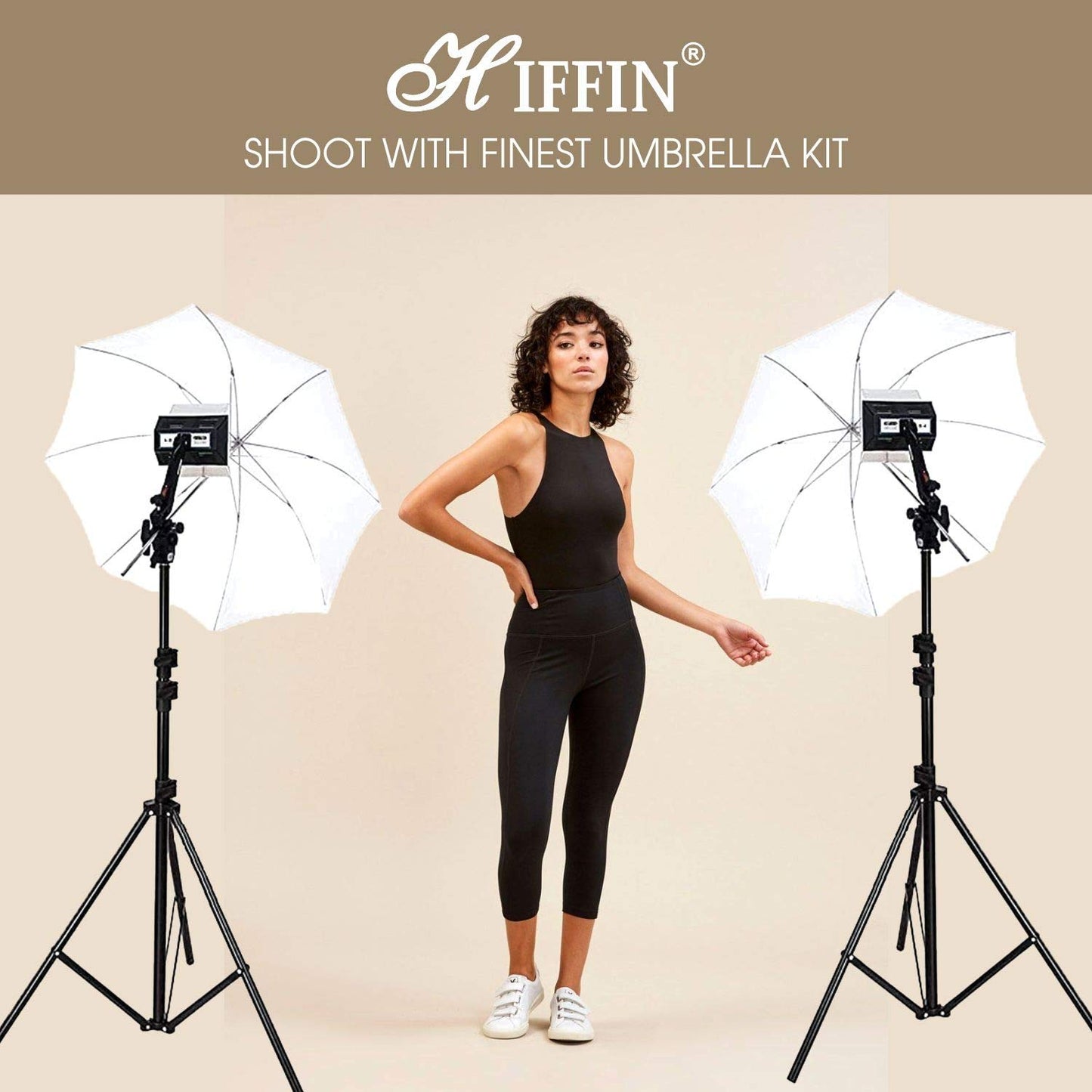 HIFFIN® Studio Home 33 Umbrella Stand Setup with S1 Pro Bracket Umbrella Adapter B-Bracket and Stand Double Set with Continuous/Video Light with 1000...