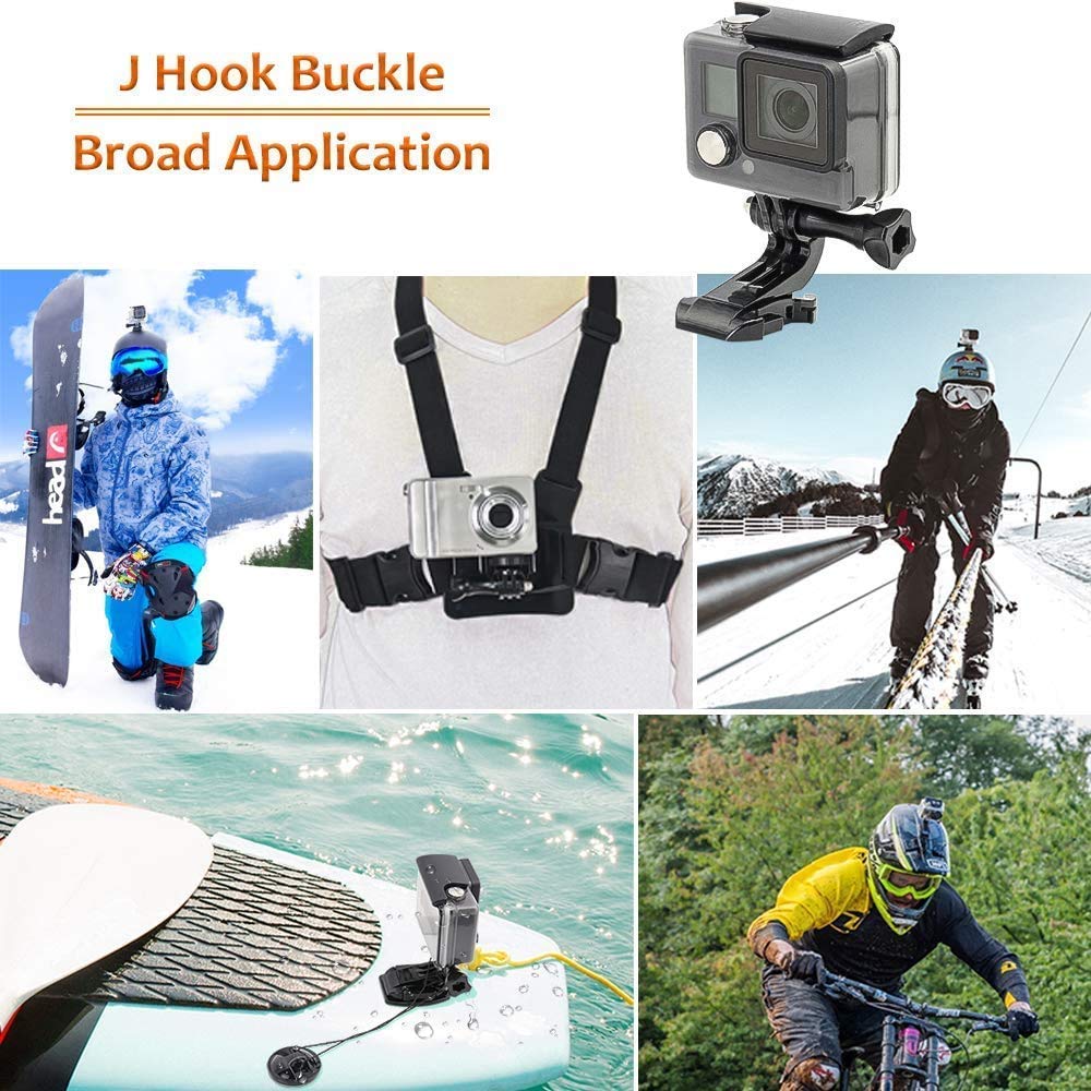 HIFFIN® J Hook Buckle Mount for Vertical Surface, Compatible for All GoPro Max/GoPro Hero 8 7 6 5 4 3+ 3 HD and Other Camera - Black (2pcs)