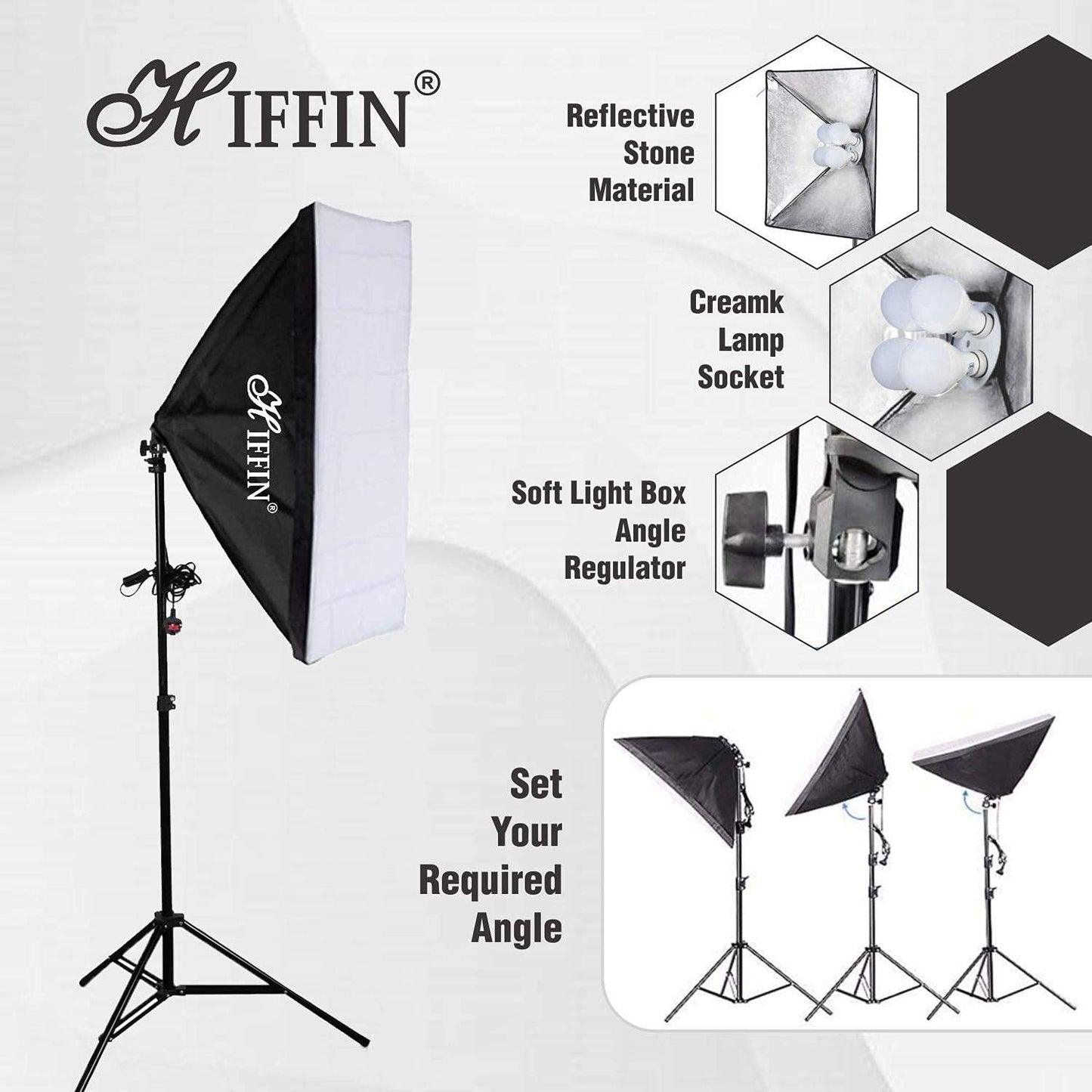 HIFFIN® Photography Lighting Kit Background Support System with 1 Color Backdrop, 2 Umbrella, 3 Softbox, Continuous Lighting Backdrop Kit for Photo...