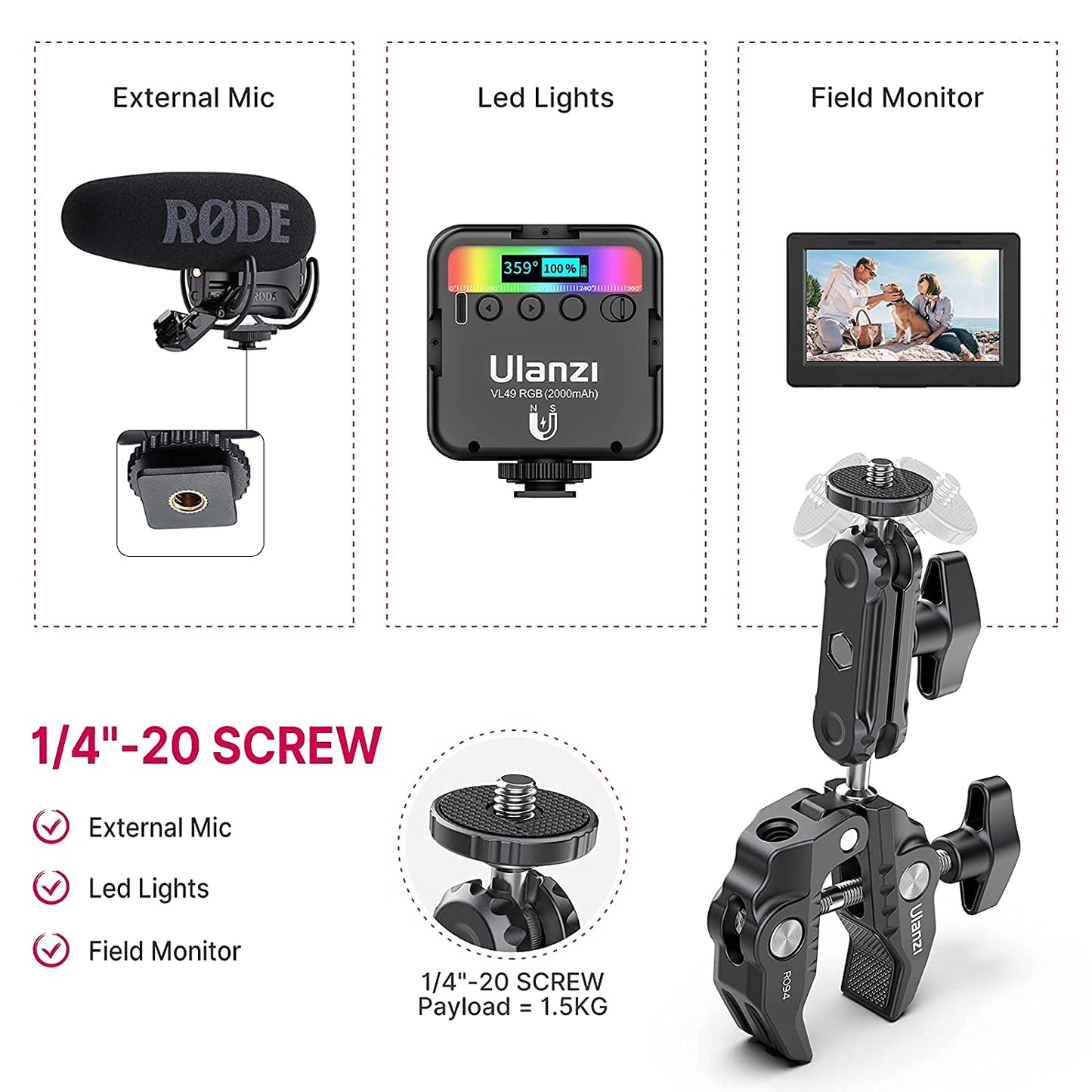 R094 Smart Super Clamp, Multi-Functional Camera & Mobile Clamp