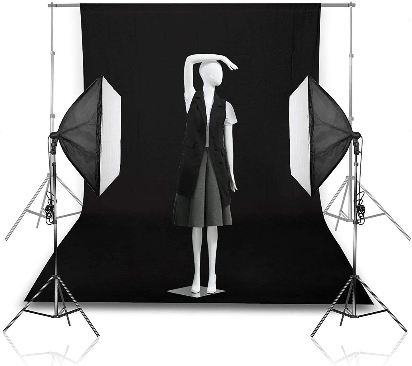 HIFFIN® 8 x 12 FT Black LEKERA Backdrop Photo Light Studio Photography Background with 4pcs Backdrop Support Spring Clamp 4.3"/11cm.
