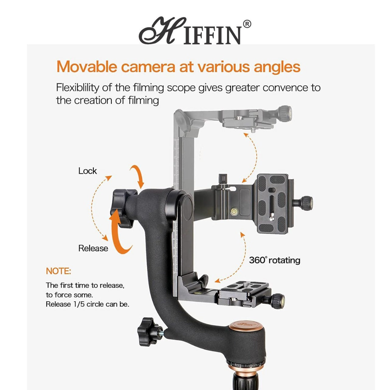 HIFFIN Professional Heavy Duty Metal 360 Degree Panoramic Gimbal Tripod Head with Arca-Swiss Standard 1/4'' Quick Release Plate and Bubble Level for Digital
