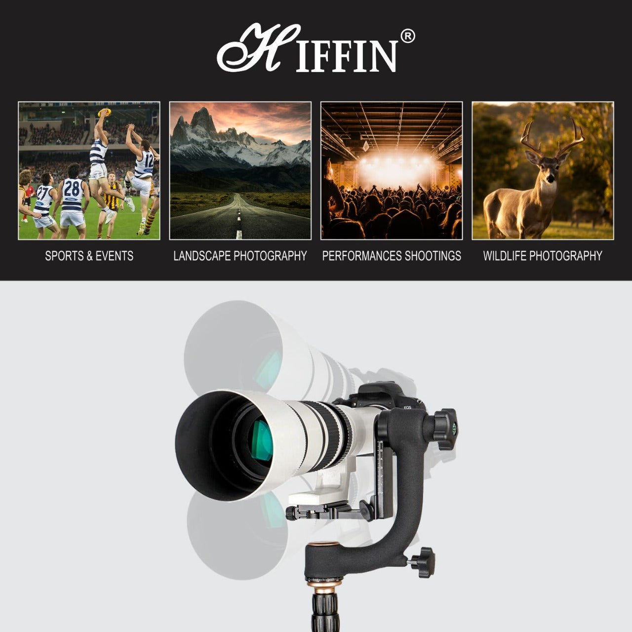 HIFFIN Professional Heavy Duty Metal 360 Degree Panoramic Gimbal Tripod Head with Arca-Swiss Standard 1/4'' Quick Release Plate and Bubble Level for Digital